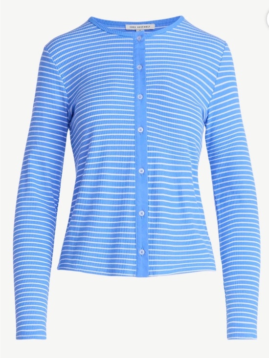 Free Assembly Tops - Free Assembly Women's Striped Fitted Cardigan Sweater Blue White Ribbed NWT Med